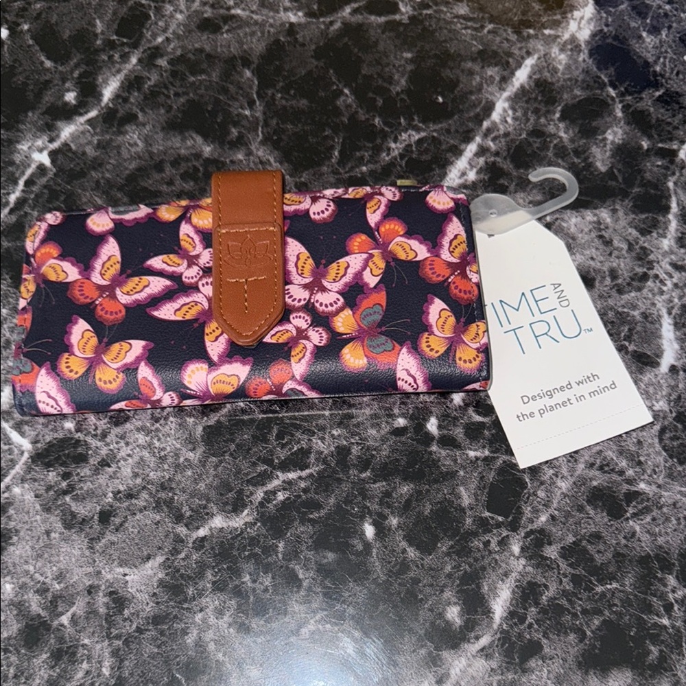 Time and Tru Blue and Brown Wallets with Floral Design